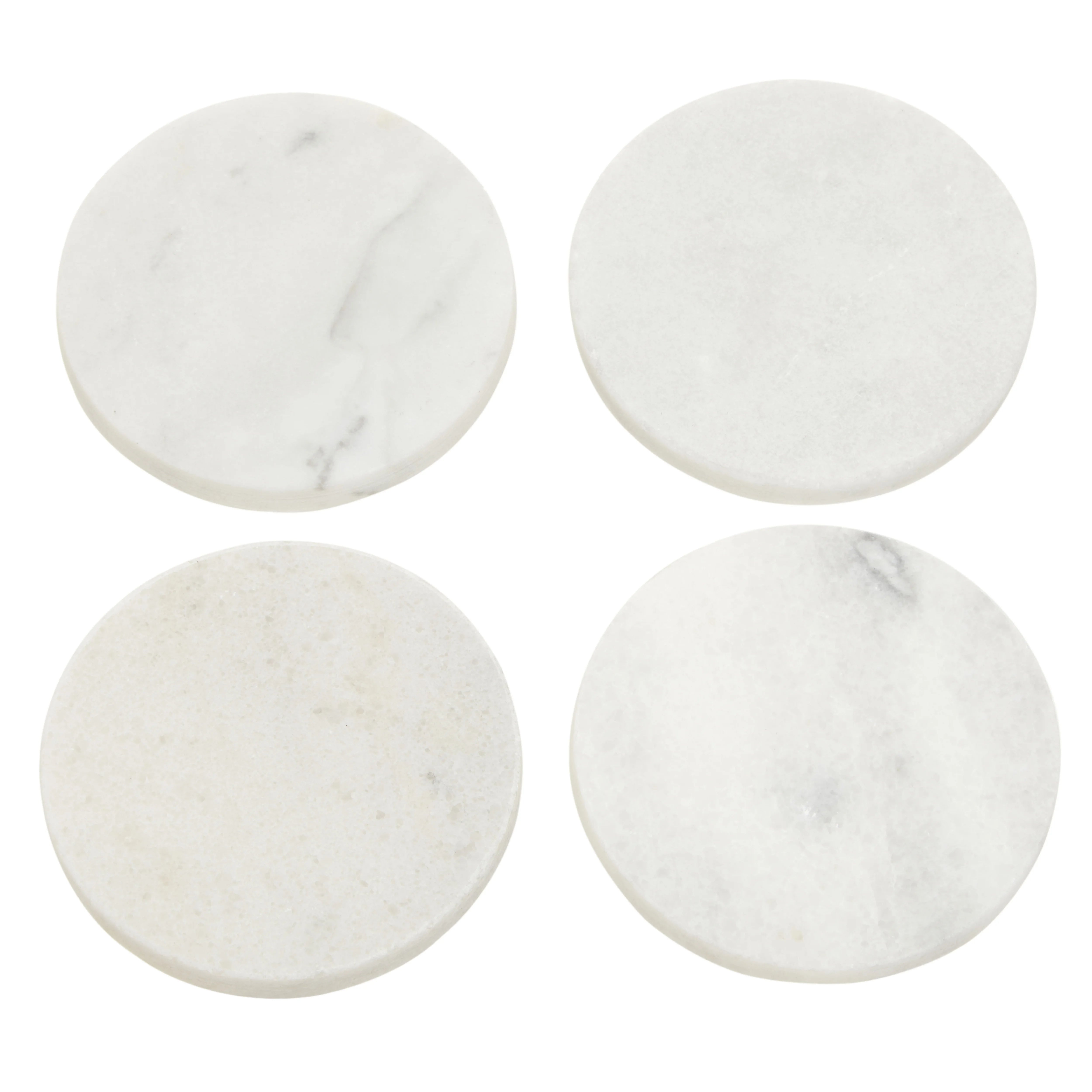Set of 4 Trevi White Marble Round Coasters
